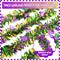 50 Ft Mardi Gras Glitter Tinsel Garland – Green, Gold & Purple Metallic Streamers with Mask Pattern, Glitter Hanging Decoration for Carnival Parade, Car, Indoor & Outdoor Party Décor